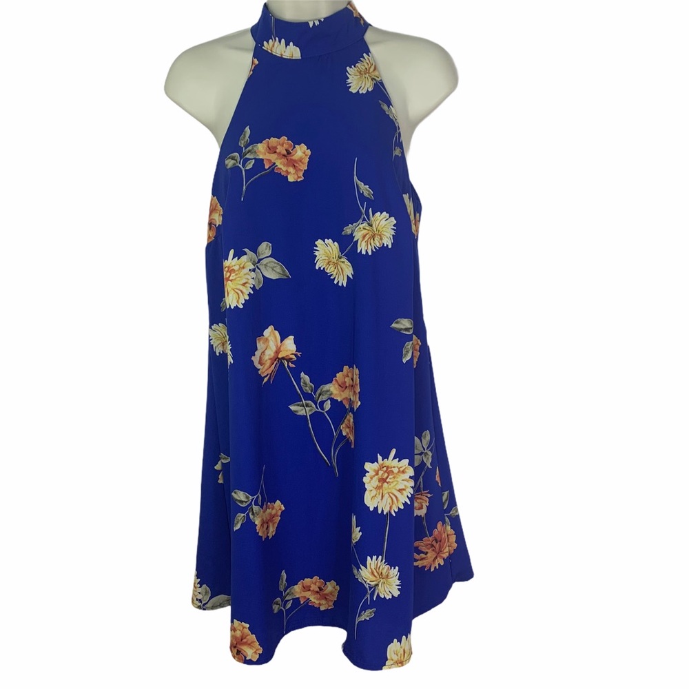 Lulu’s Royal Blue Sleeveless Summertime Floral Print Sun Dress size Small